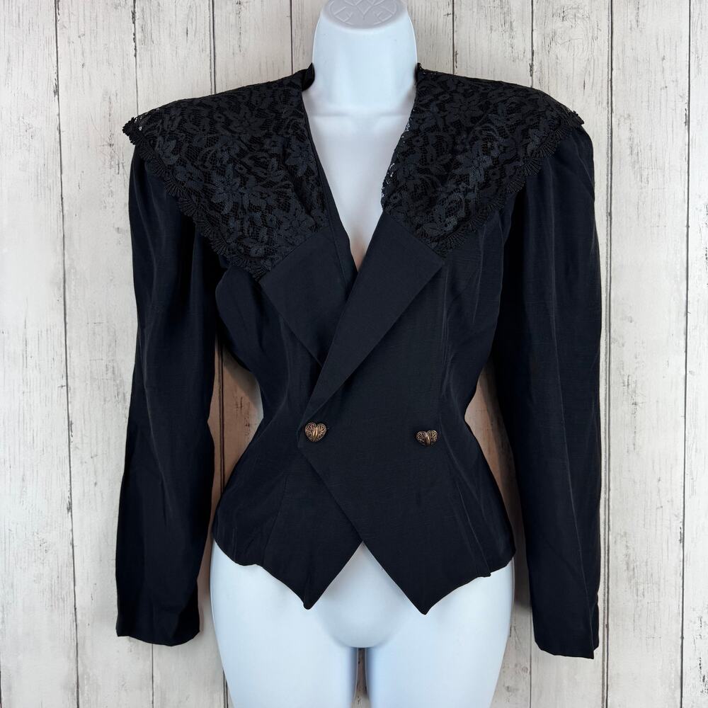 VTG NWT Scarlett Black Fitted Crop Evening Jacket Lace Detail USA Size 3/4 Small
